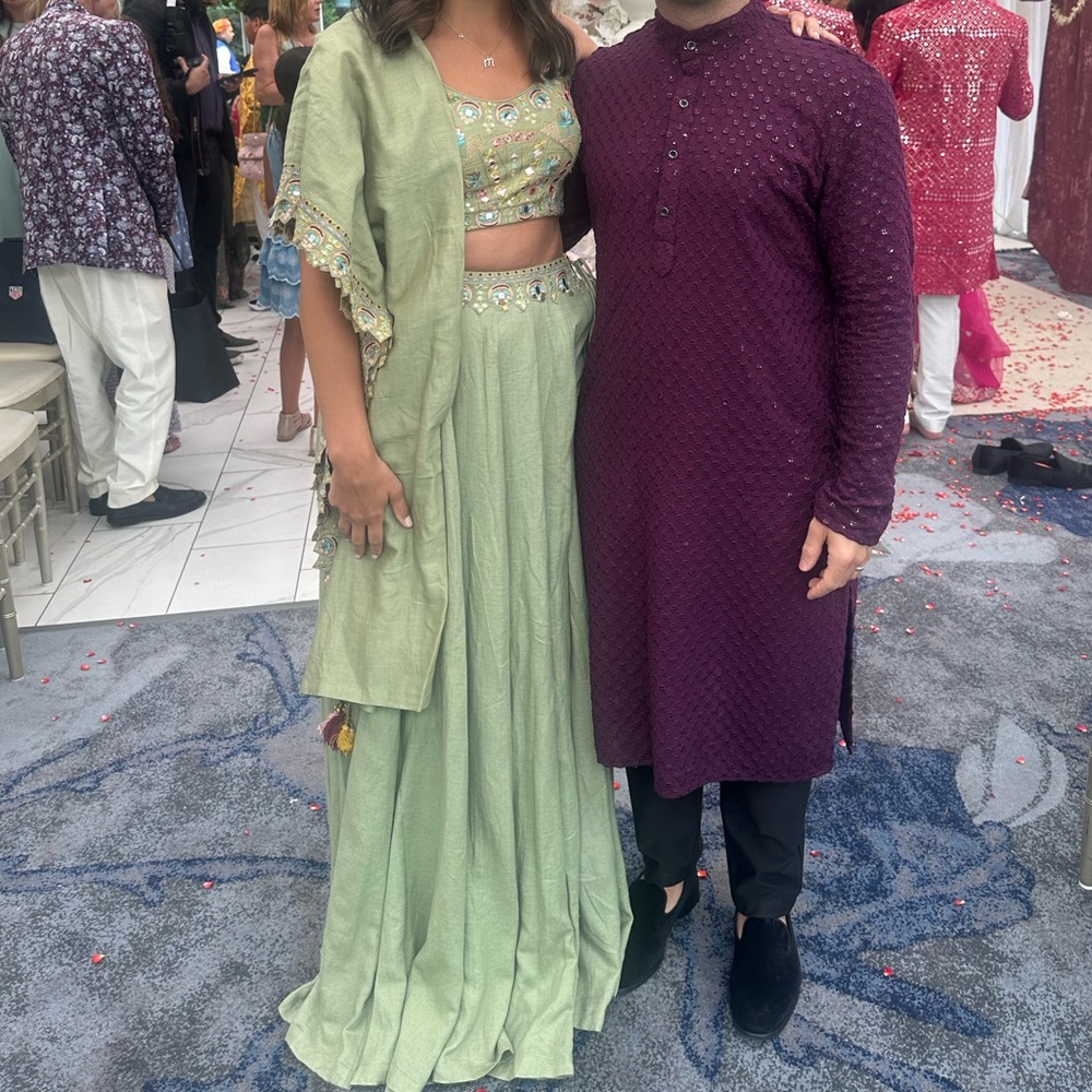 Elegant Sage Green Embroidered Lehenga - Brand